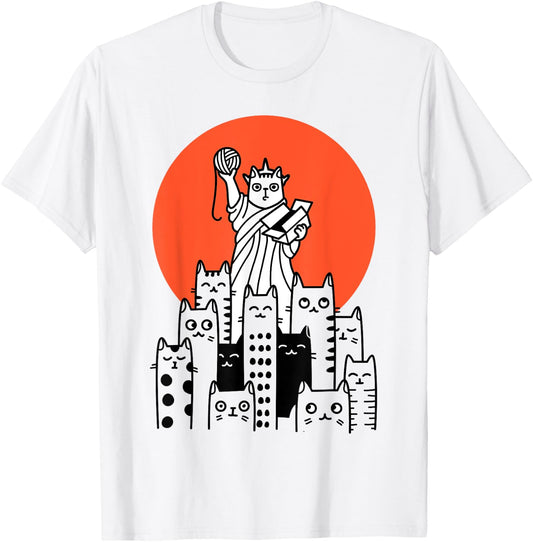 Cat in New York, NYC, America, USA, Patriot, Manhattan T-Shirt - T-Shirt | White