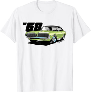 SpeedShift Art 1968 Mercury Cougar Graphic - Women's Adults Lime Frost Green Classic Fit Short Sleeve - Small T-Shirt - T-Shirt | White