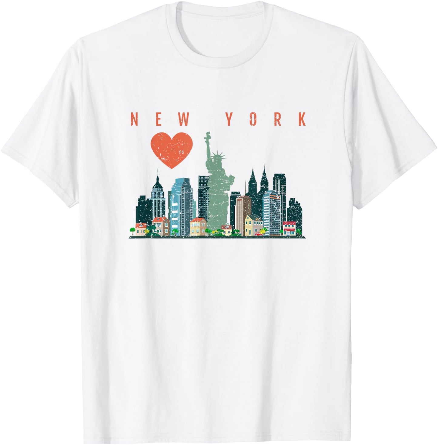 New York City NYC Skyline Heart Distressed Style T-Shirt - T-Shirt | White