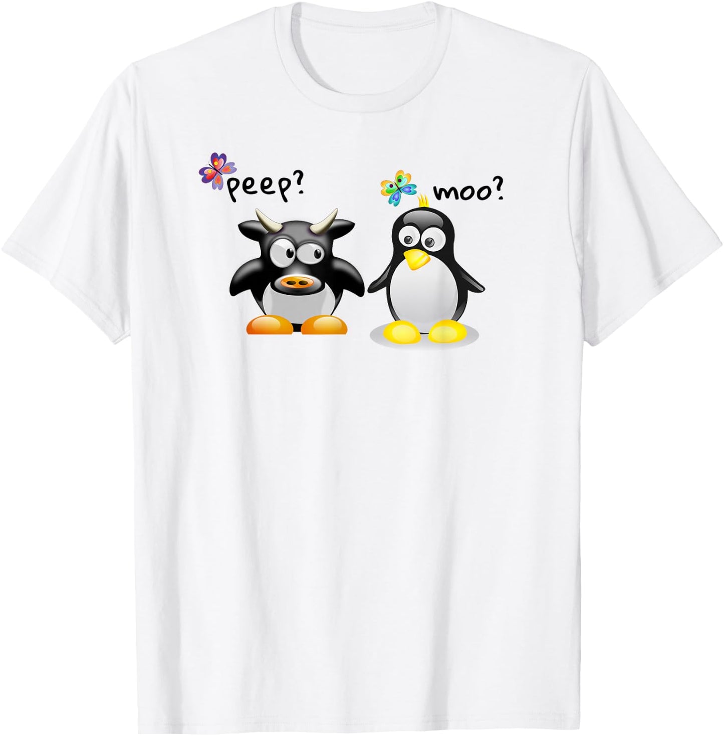 New Friends Learning a Language Moo Peep Penguin and Cow T-Shirt - T-Shirt | White
