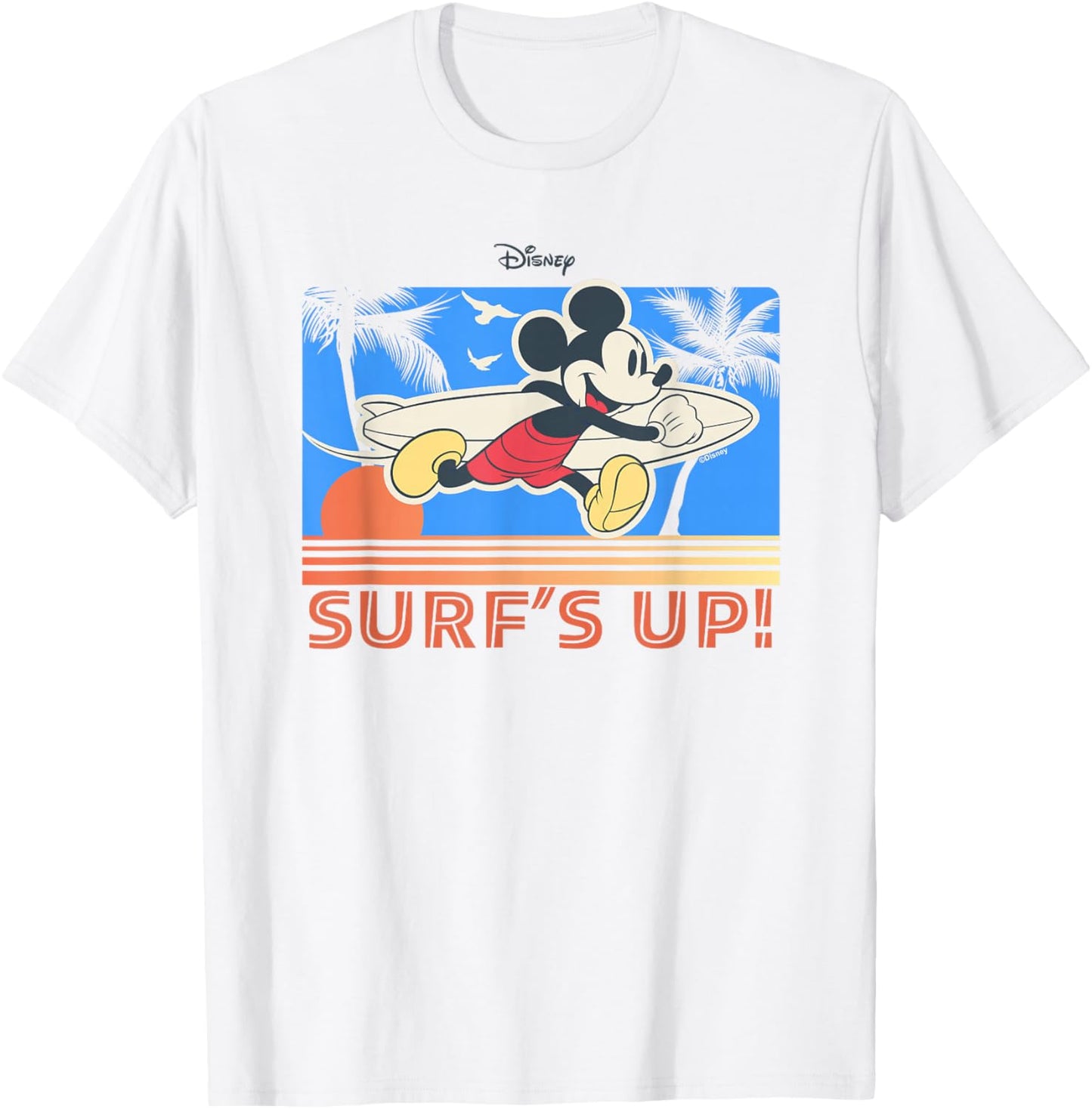 Disney Mickey and Friends Surfs Up Tropical Beach Vintage T-Shirt - T-Shirt | White