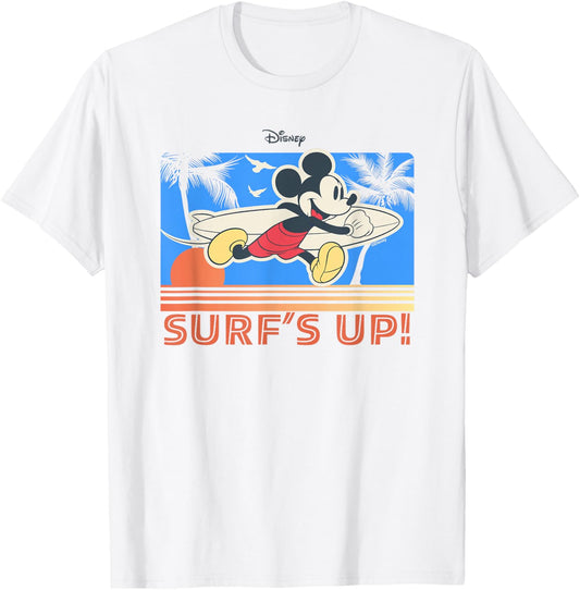 Disney Mickey and Friends Surfs Up Tropical Beach Vintage T-Shirt - T-Shirt | White