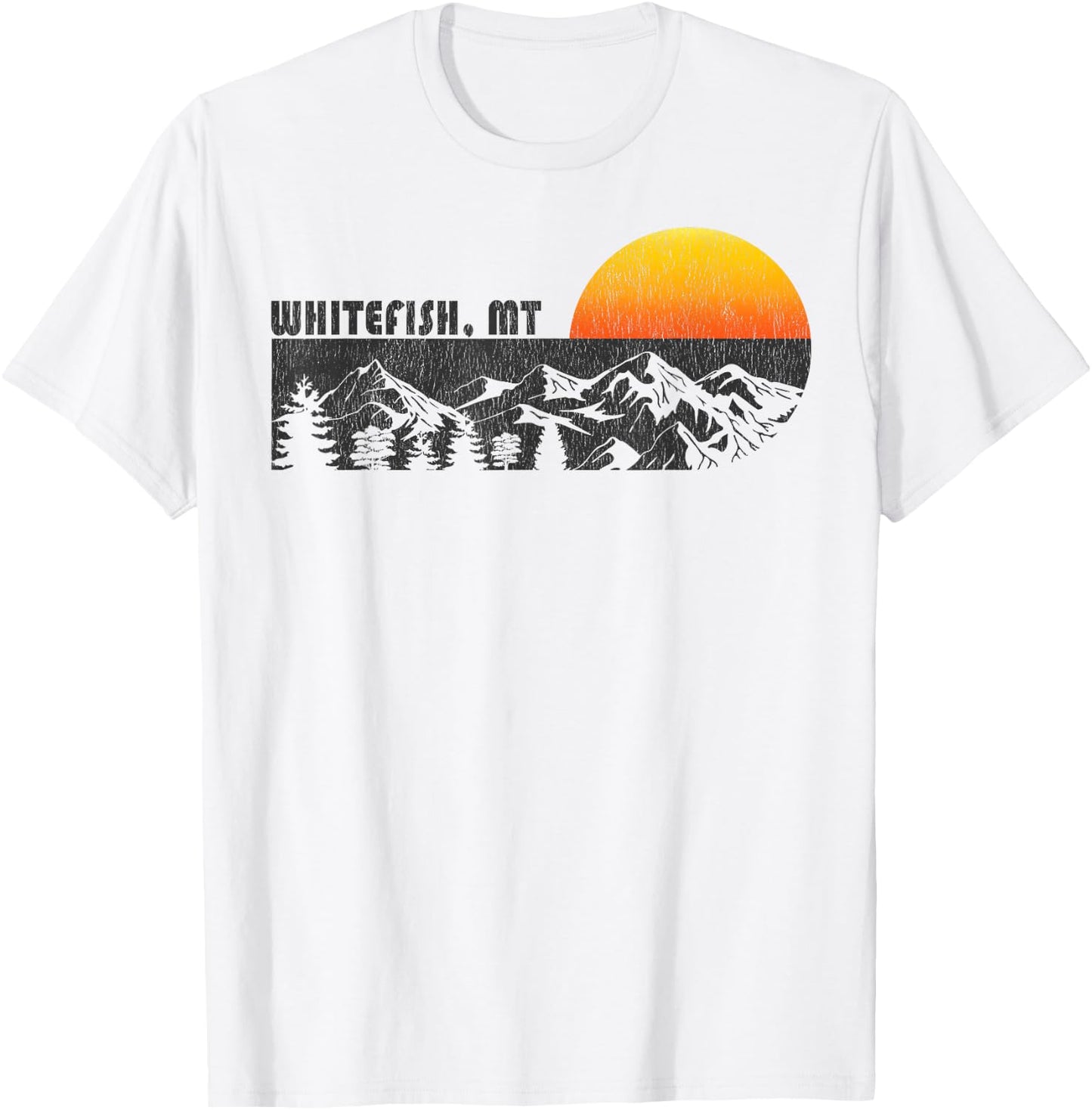 Retro Whitefish Montana Mountain Sunset Winter T-Shirt - T-Shirt | White