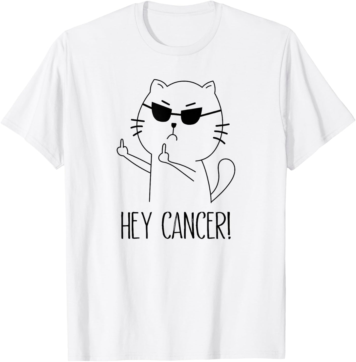 Hey Cancer F U, Funny Cat Middle Finger, F#ck Cancer T-Shirt - T-Shirt | White