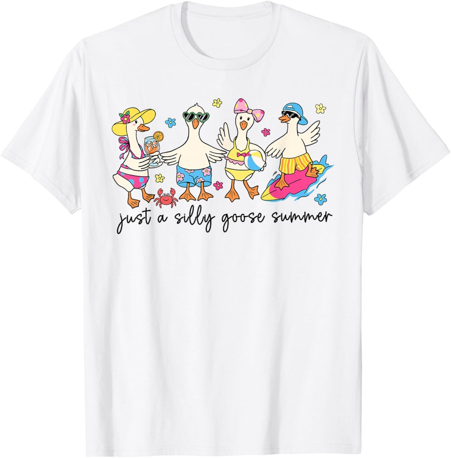 Just A Silly Funny Goose Summer Funny Retro Beach Vibes T-Shirt - T-Shirt | White