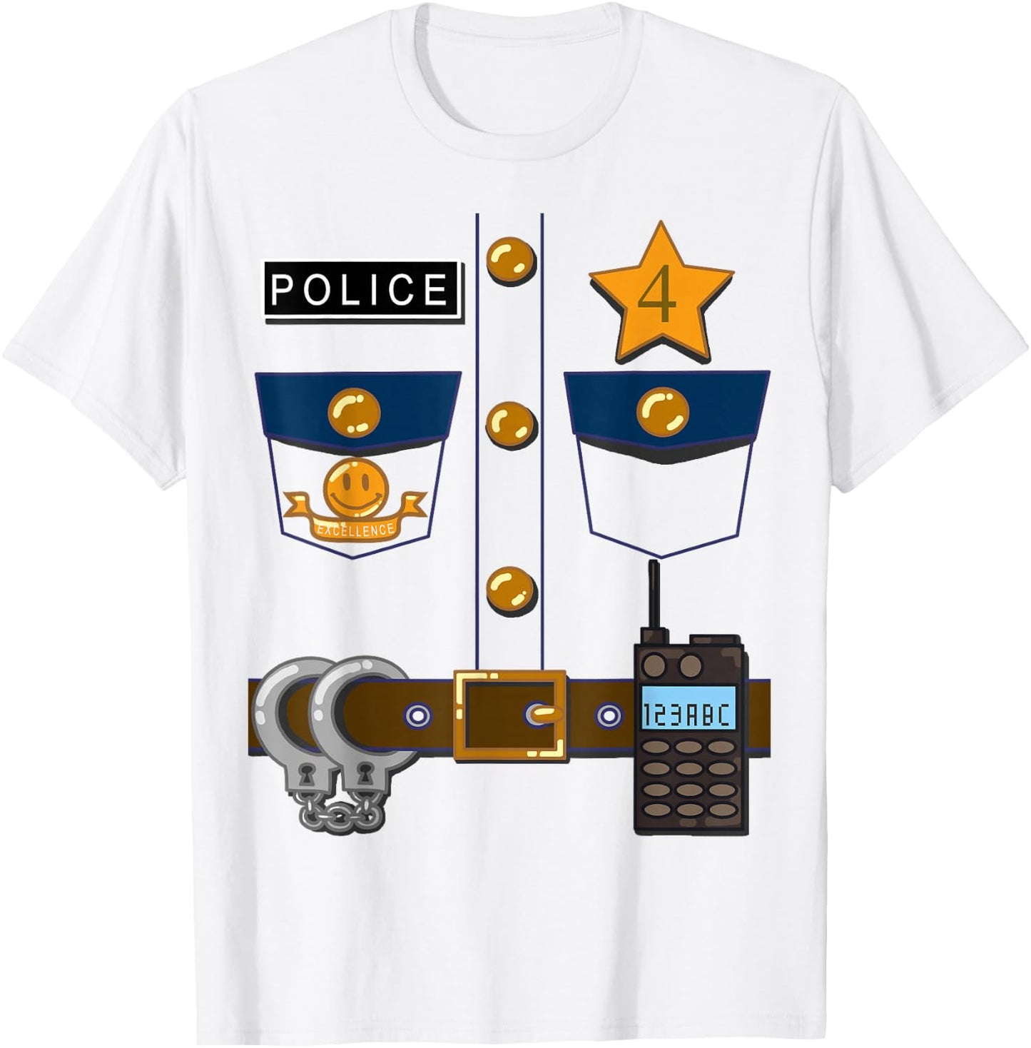 Policeman Costume Funny Birthday 4 Year Old T Shirt T-Shirt - T-Shirt | White