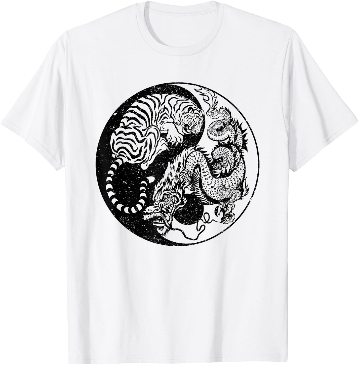 Dragon Vs Tiger Tattoo! Yin and Yang Beast Fight T-Shirt - T-Shirt | White