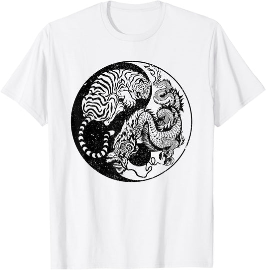 Dragon Vs Tiger Tattoo! Yin and Yang Beast Fight T-Shirt - T-Shirt | White