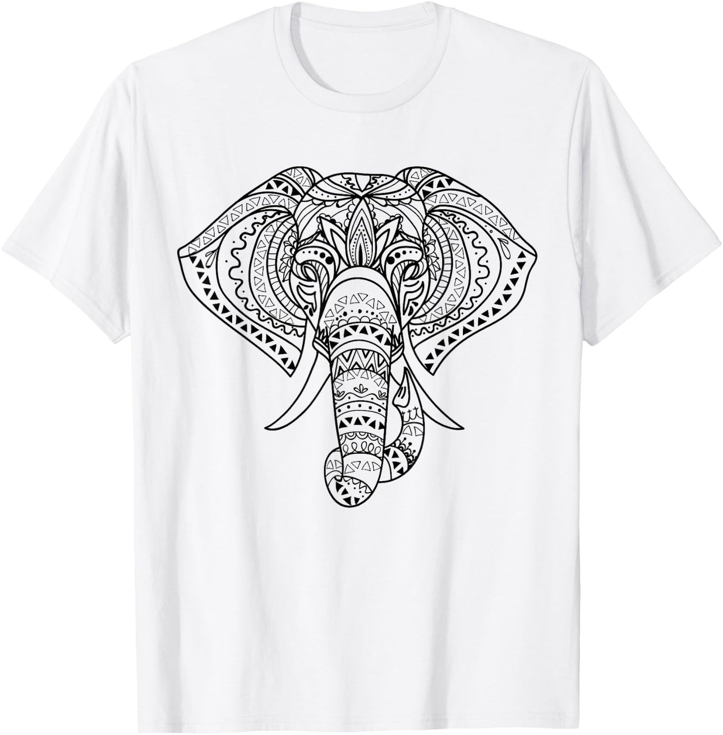 Elephant Mandala, Ethnic Native American Shamanic T-Shirt - T-Shirt | White