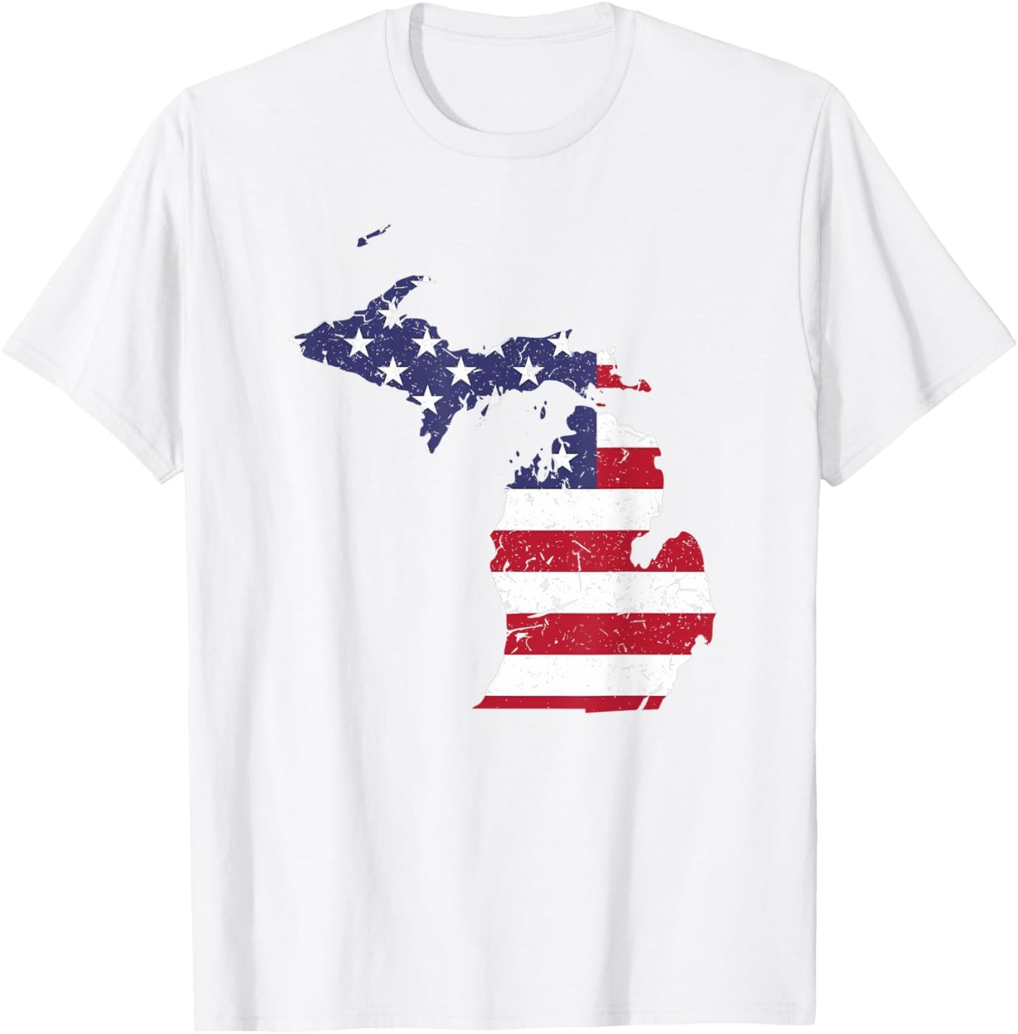 Michigan Map State American Flag Shirt 4th Of July Pride Kids Men T-Shirt - T-Shirt | White