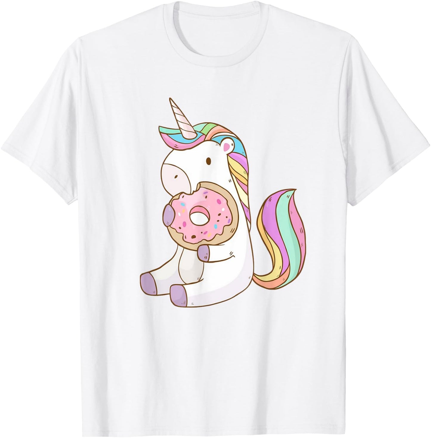 Cute Hungry Unicorn Munching on Yummy Donut T-Shirt - T-Shirt | White