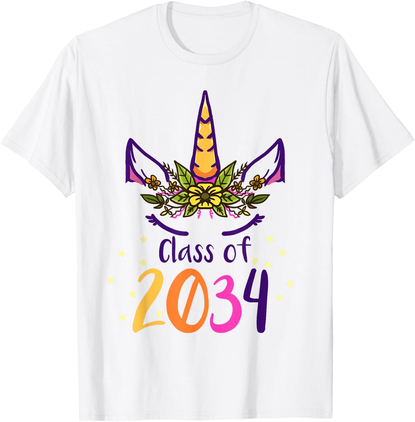 Unicorn Class Of 2034 Grow With Me Kindergarten Girls Gift T-Shirt - T-Shirt | White