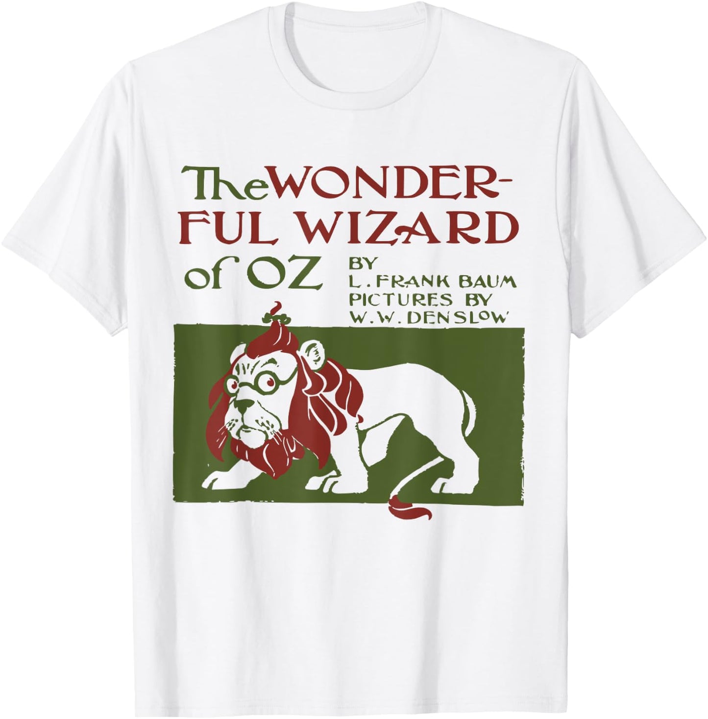 Vintage Classic Book Cover Wizard of Oz, Cowardly Brave Lion T-Shirt - T-Shirt | White