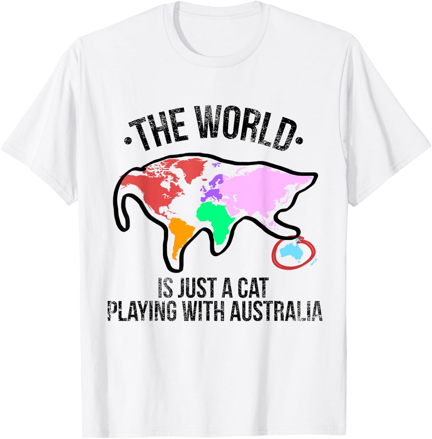 The World Is A Cat Playing With Australia Short Sleeve T-Shirt - T-Shirt | White