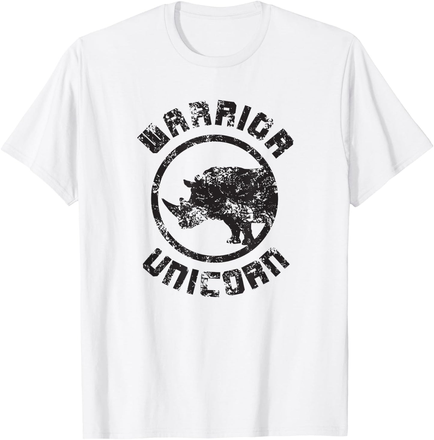 Warrior Unicorn Rhino Distressed T-Shirt - T-Shirt | White