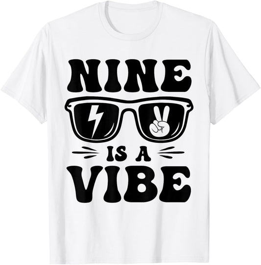 Nine is a Vibe 9th Birthday Groovy Boys Girls 9 Years Old T-Shirt - T-Shirt | White