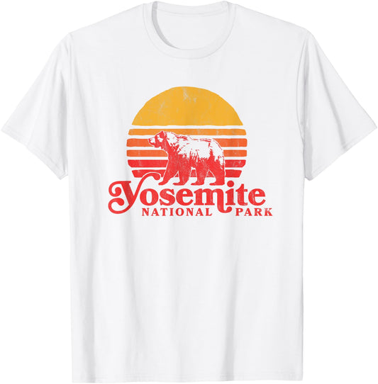 Retro Yosemite National Park Shirt - Bear & Vintage Sun T-Shirt - T-Shirt | White