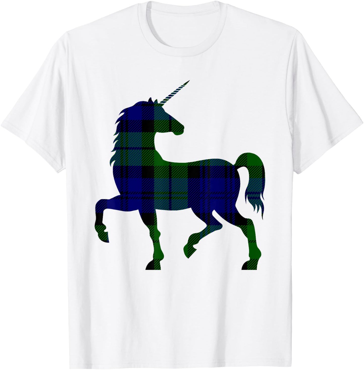 Black Watch Plaid Unicorn Scottish Pride Tartan T-Shirt - T-Shirt | White