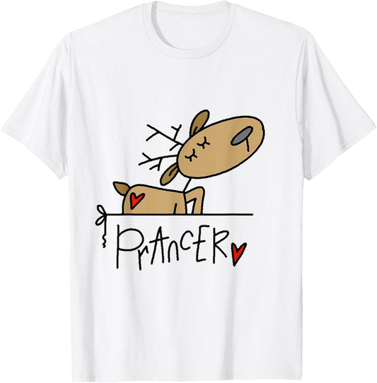 Funny Prancer Reindeer Christmas Holiday T-Shirt - T-Shirt | White