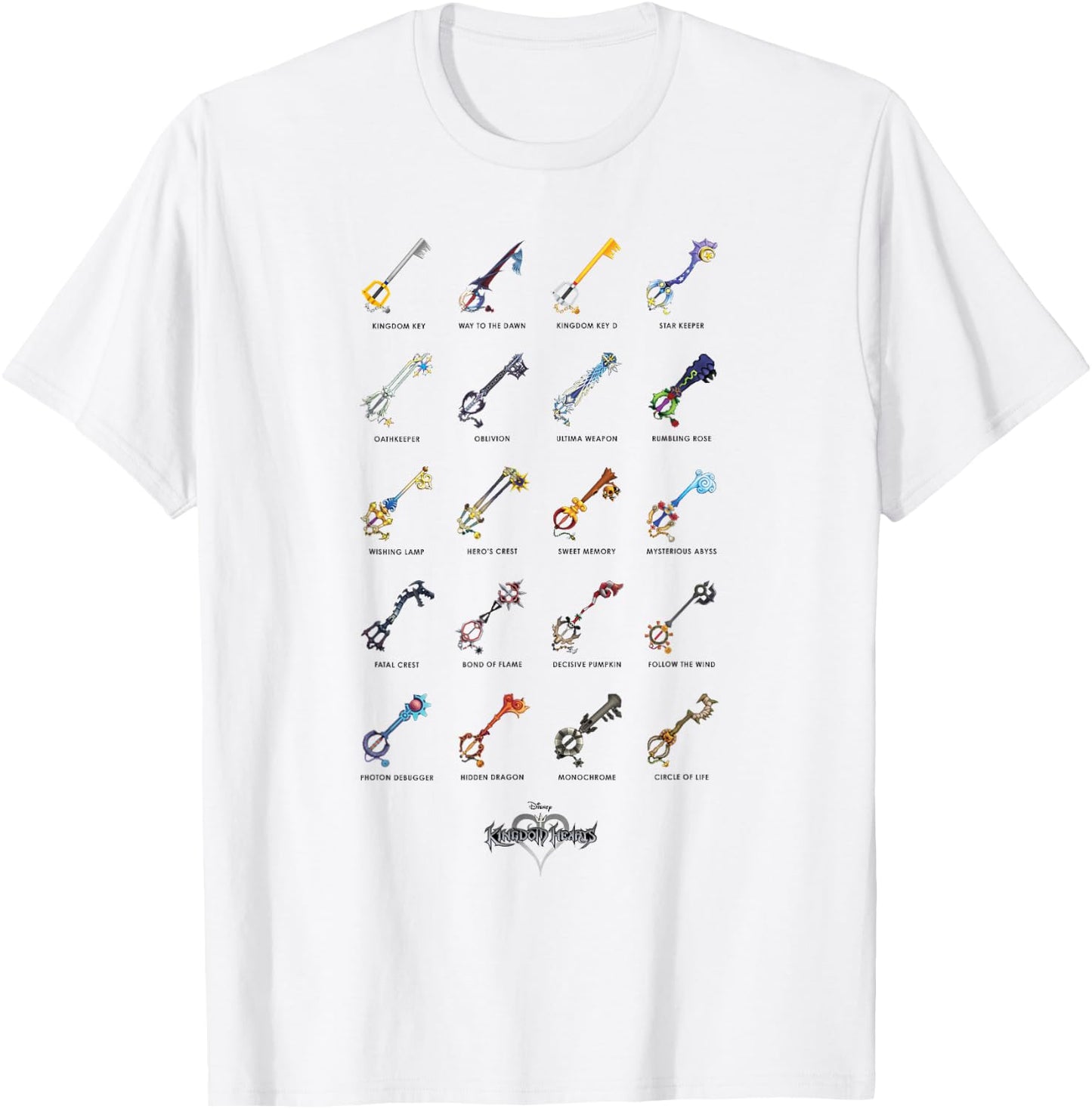 Disney Kingdom Hearts Keyblades with Names T-Shirt - T-Shirt | White
