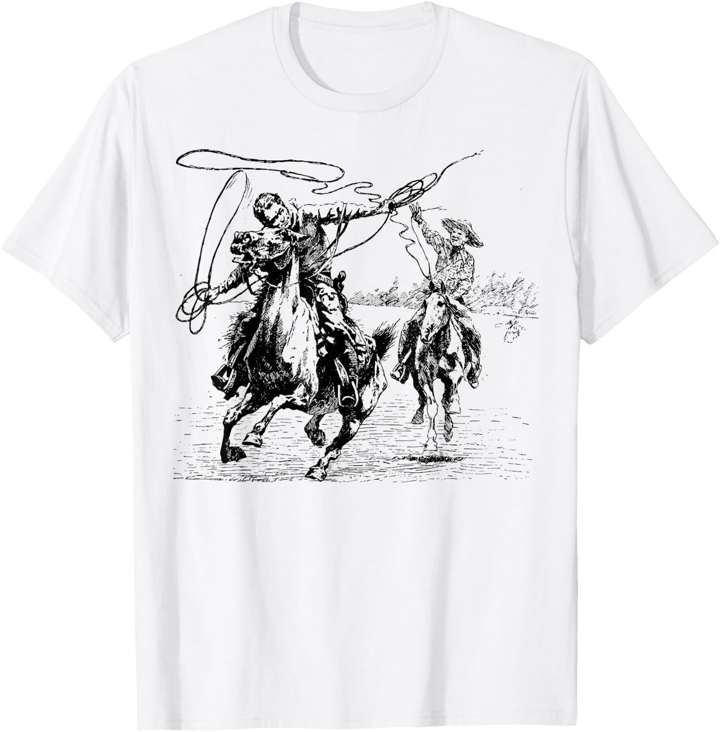 Cowboy Rodeo Cow Horse Yeehaw Novelty Vintage Retro T-Shirt - T-Shirt | White