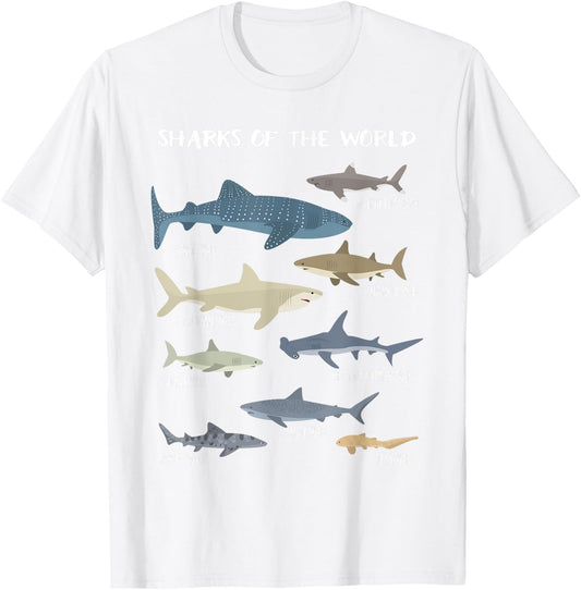 Sharks Of The World Educational Funny T-Shirt - T-Shirt | White