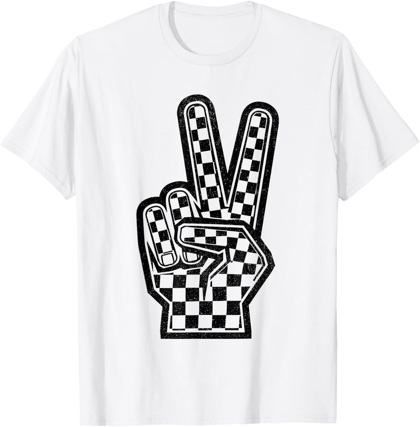 Checkered Peace Sign Shirt Vintage Racing Flag Kids Boy Girl T-Shirt - T-Shirt | White