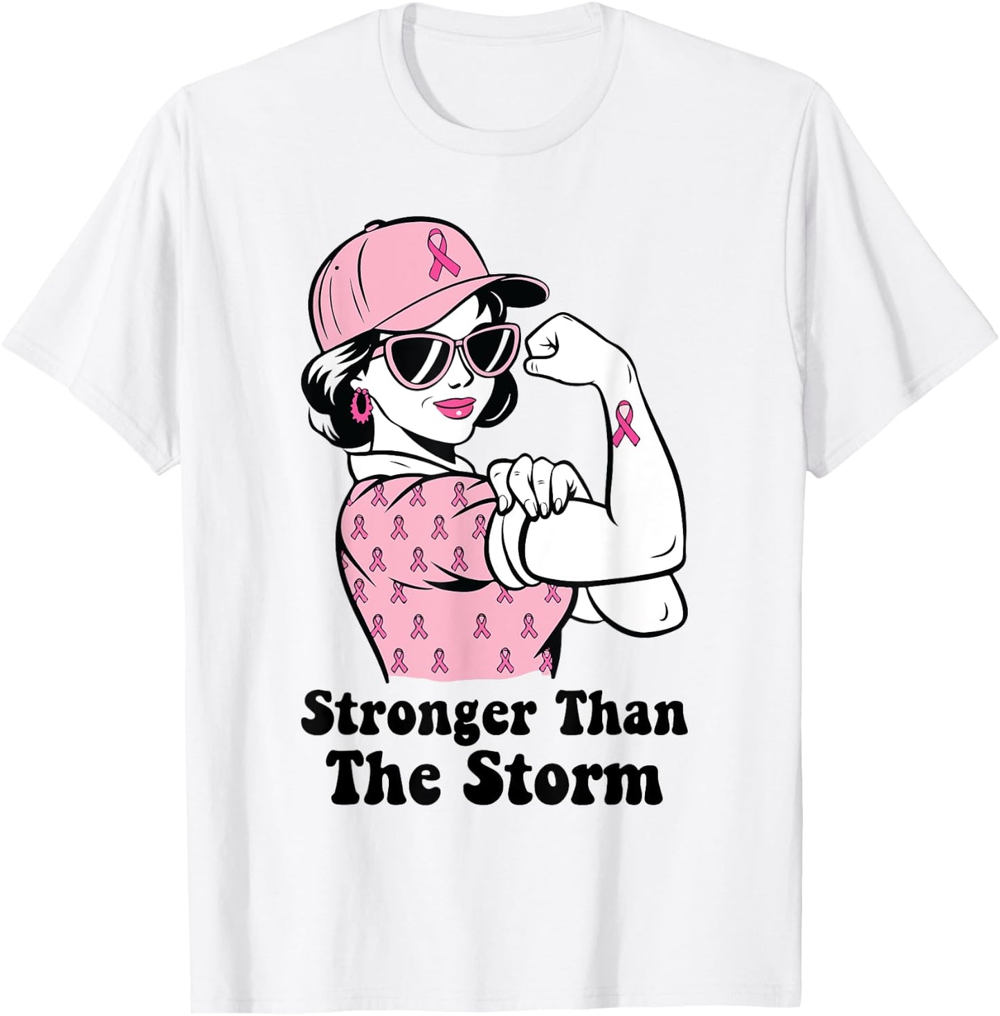 Stronger Than The Storm Breast Cancer Awareness T-Shirt - T-Shirt | White