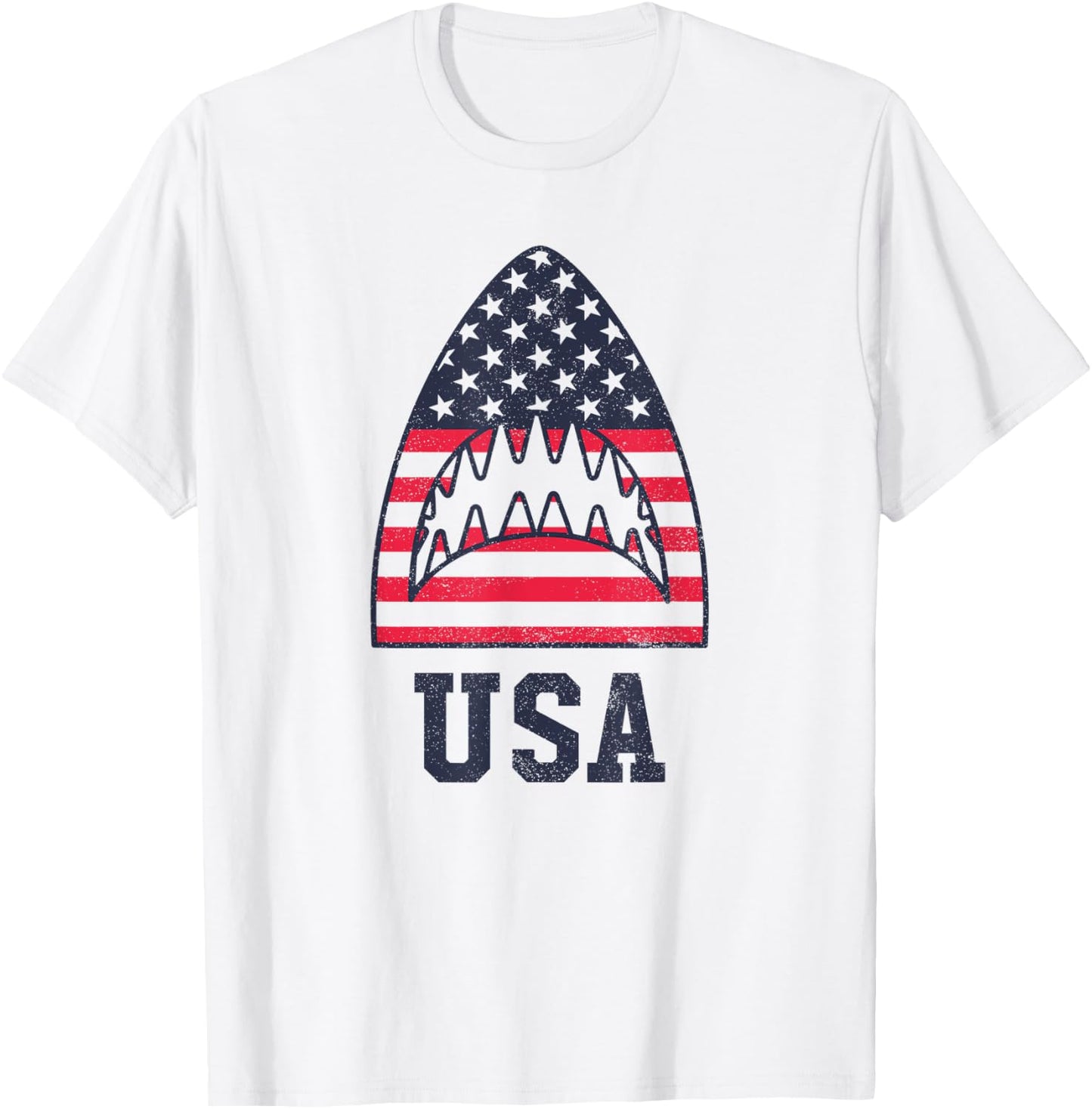 USA American Flag Shark Red White Blue 4th of July Women Kids Men T-Shirt - T-Shirt | White