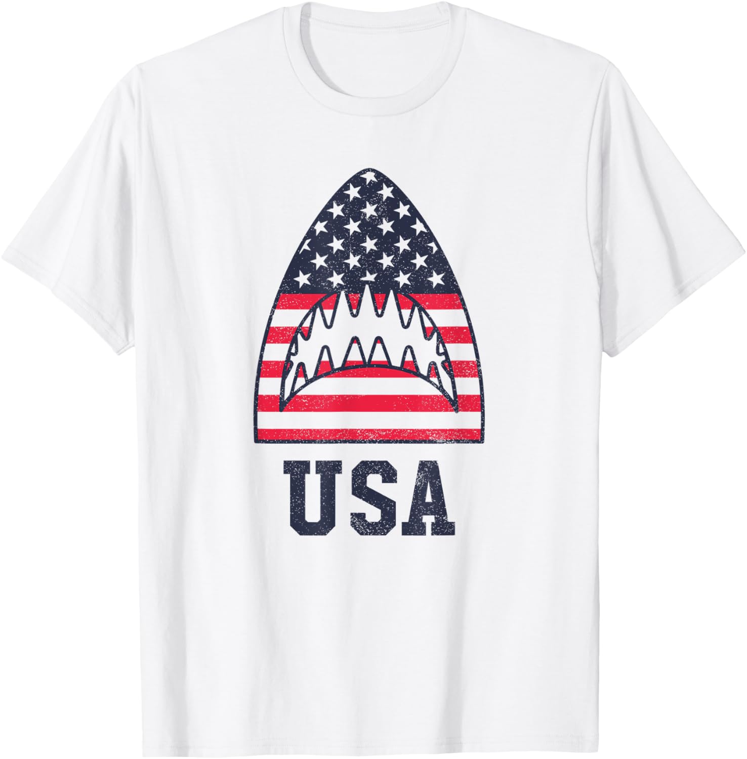 USA American Flag Shark Red White Blue 4th of July Women Kids Men T-Shirt - T-Shirt | White