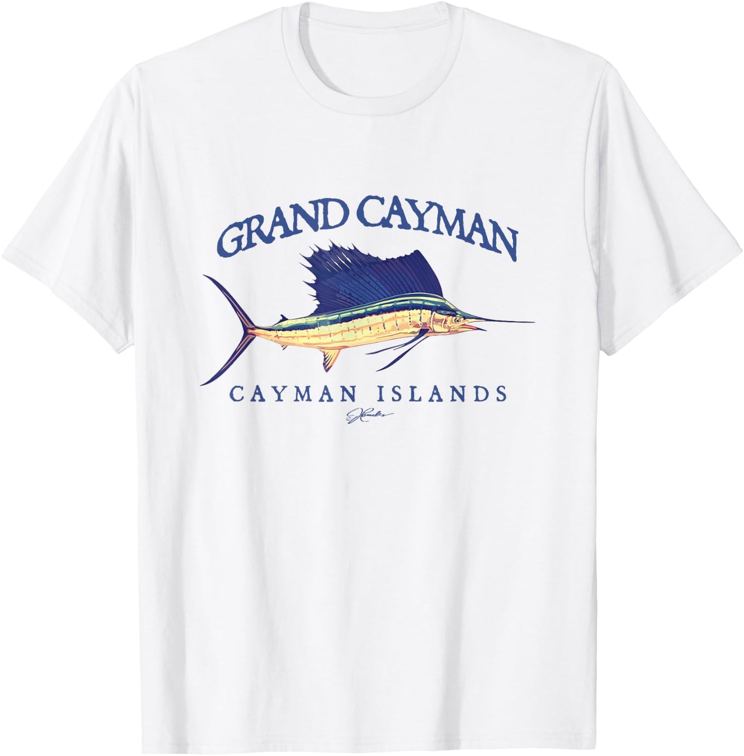 JCombs: Grand Cayman Cayman Islands Vintage Sailfish T-Shirt - T-Shirt | White