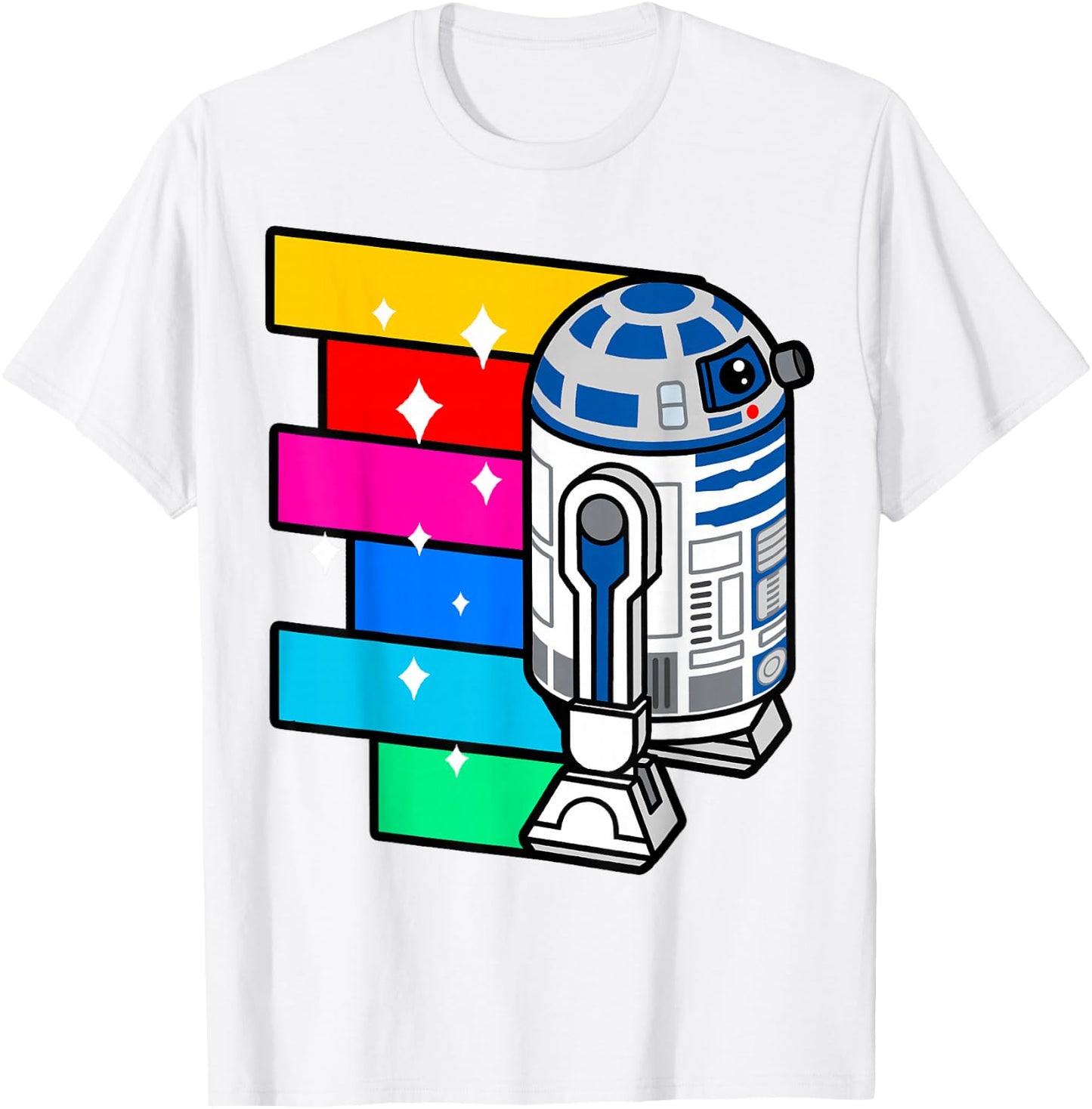 Star Wars R2-D2 Rainbow Roll Cartoon Graphic T-Shirt - T-Shirt | White