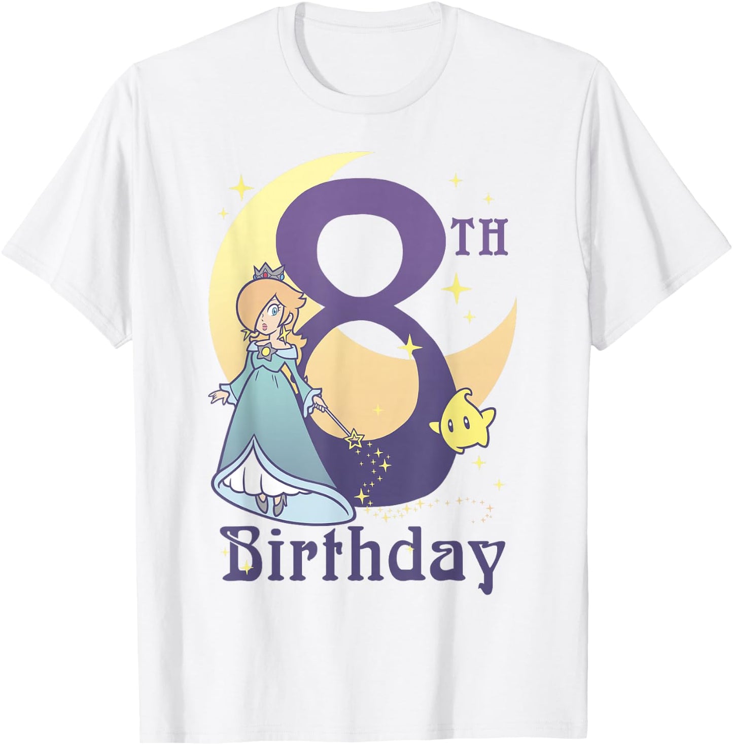 Super Mario Rosalina And Luma 8th Birthday Moon Portrait T-Shirt - T-Shirt | White