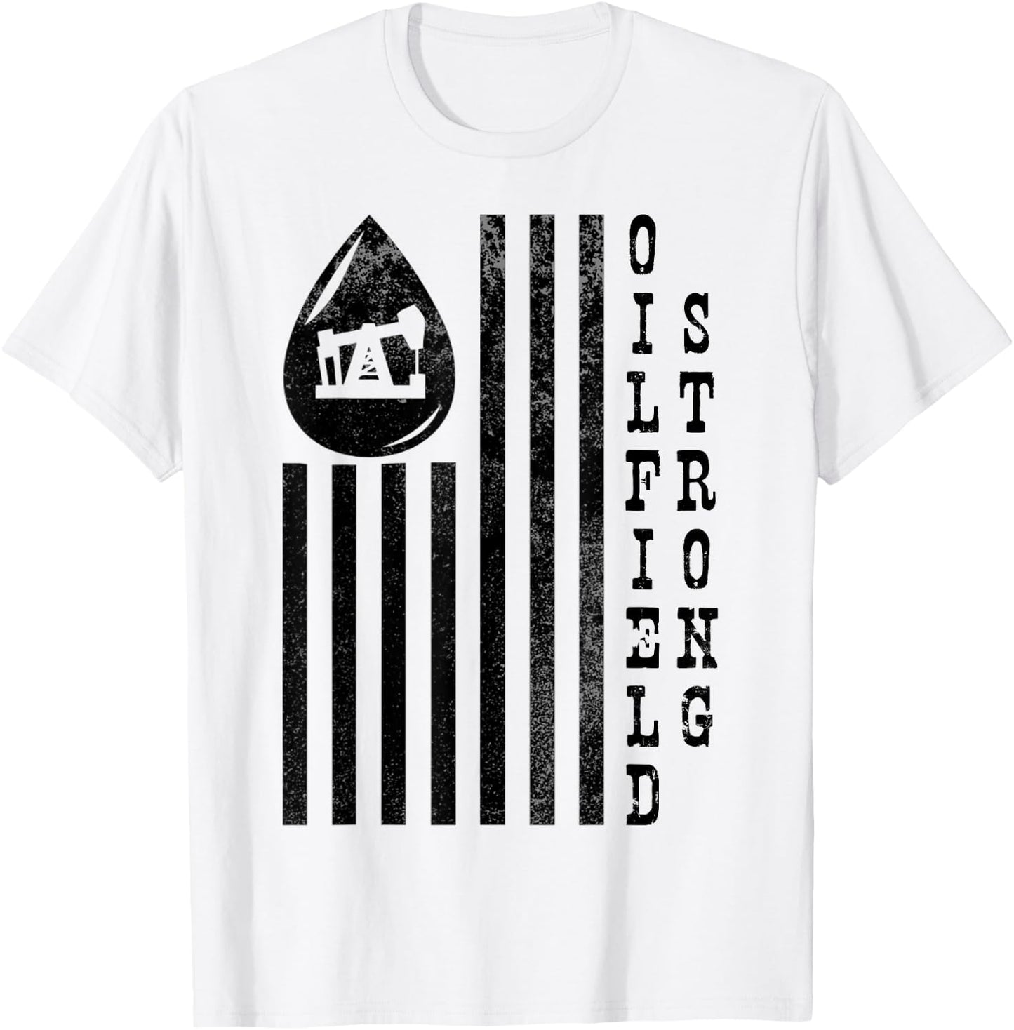 Oilfield Strong American Flag Pump Jack Distressed T-Shirt - T-Shirt | White