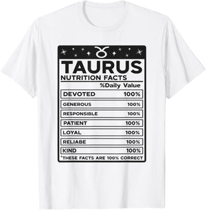 Taurus Nutritional Style Zodiac Design, Taurus T-Shirt - T-Shirt | White