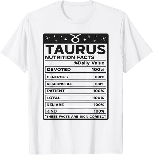 Taurus Nutritional Style Zodiac Design, Taurus T-Shirt - T-Shirt | White