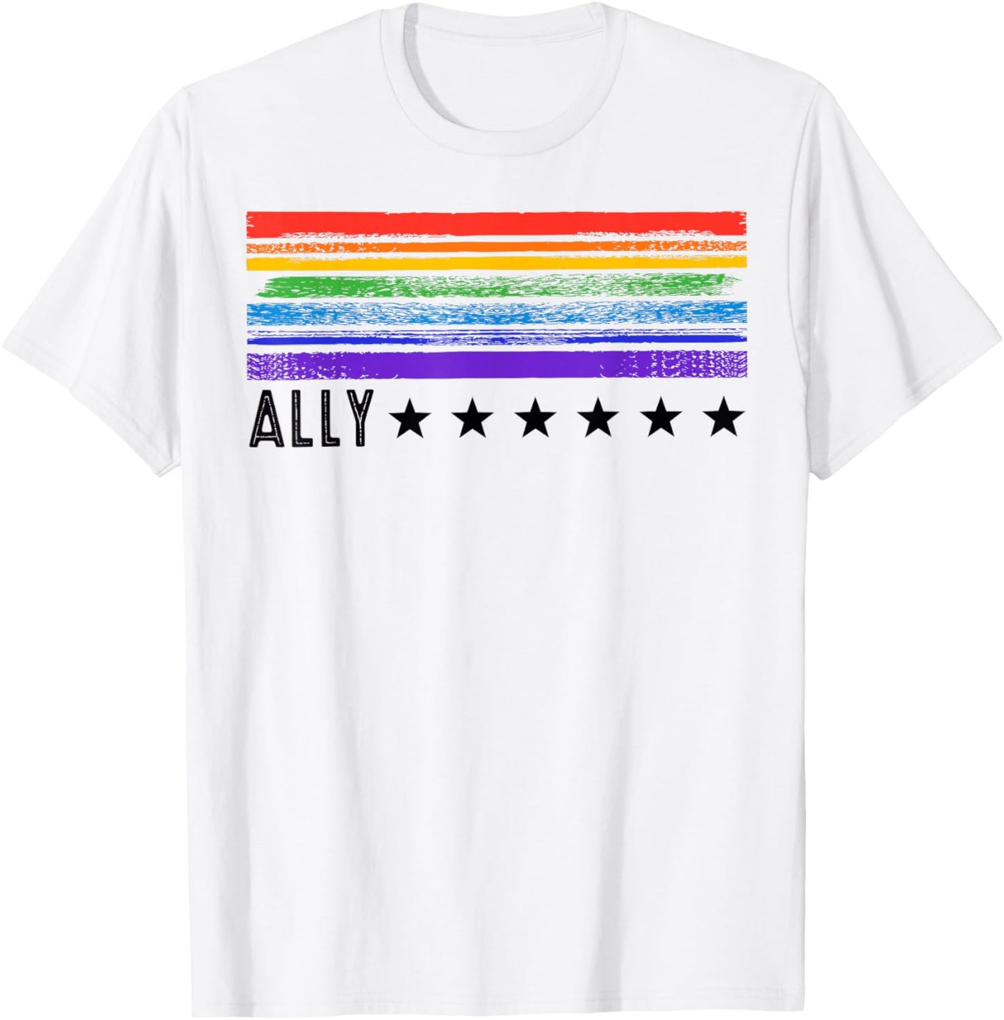 Retro LGBTQ Ally Pride Month Rainbow Stars LGBT Flag T-Shirt - T-Shirt | White