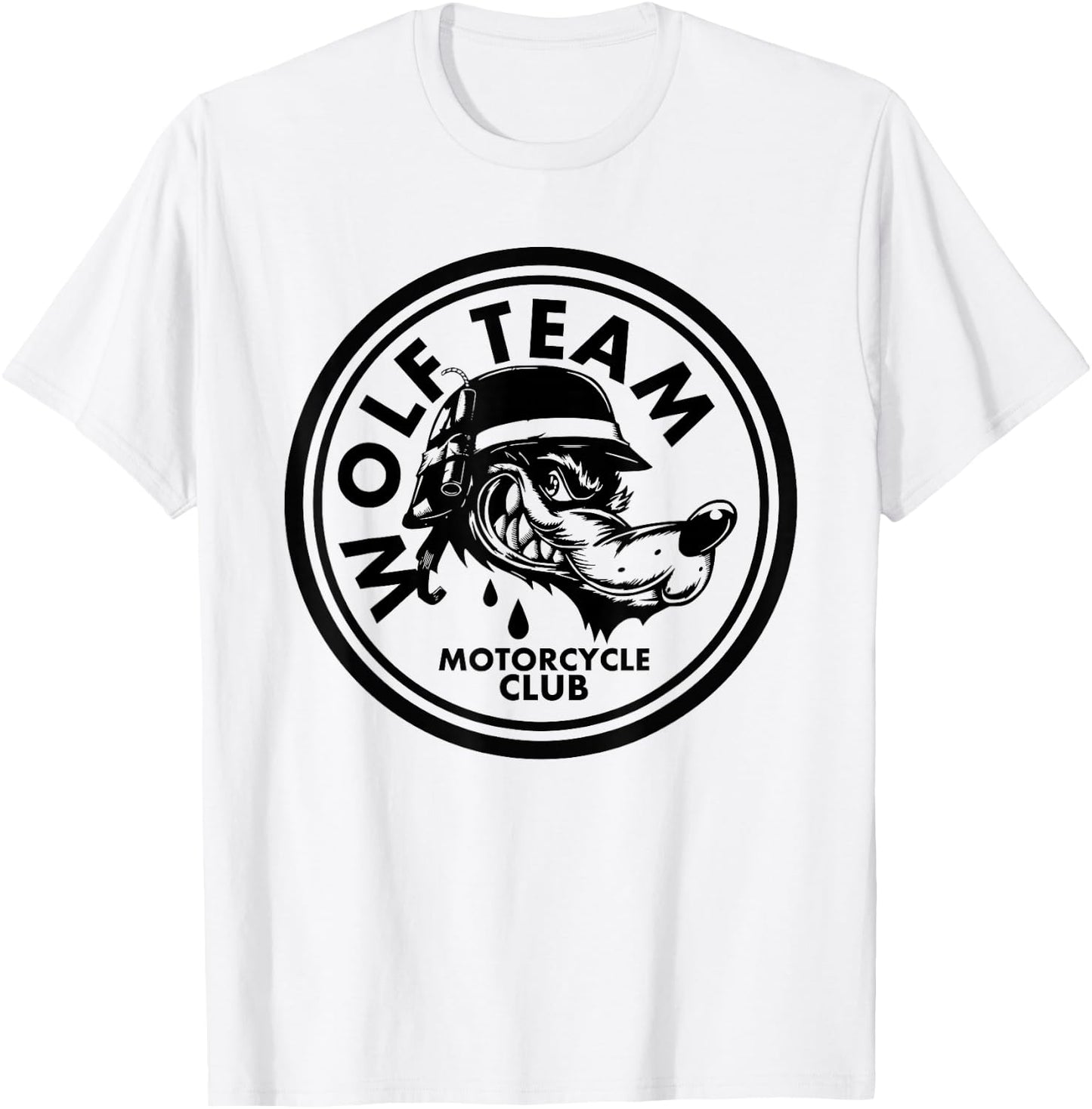 Motorcycle Club with Wolf Design Artwork T-Shirt - T-Shirt | White