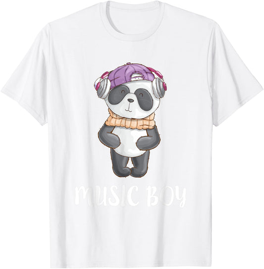 Dj Panda Headphones T Shirt Cute Music Boys Kids T-Shirt - T-Shirt | White