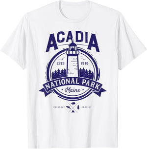 Acadia National Park T Shirt Maine Vintage Men Women Gifts T-Shirt - T-Shirt | White