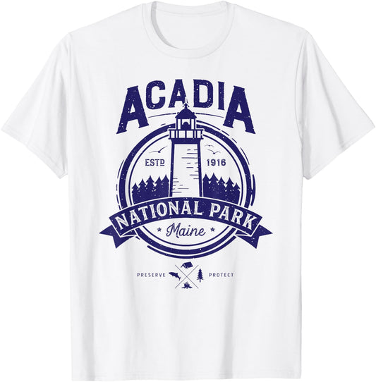 Acadia National Park T Shirt Maine Vintage Men Women Gifts T-Shirt - T-Shirt | White