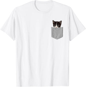 Cute Cat Peeking in Pocket Cat Lover T-Shirt - T-Shirt | White