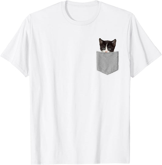 Cute Cat Peeking in Pocket Cat Lover T-Shirt - T-Shirt | White