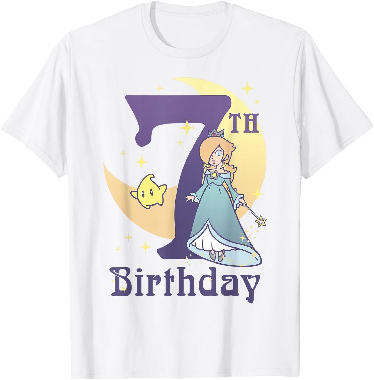 Super Mario Rosalina And Luma 7th Birthday Moon Portrait T-Shirt - T-Shirt | White