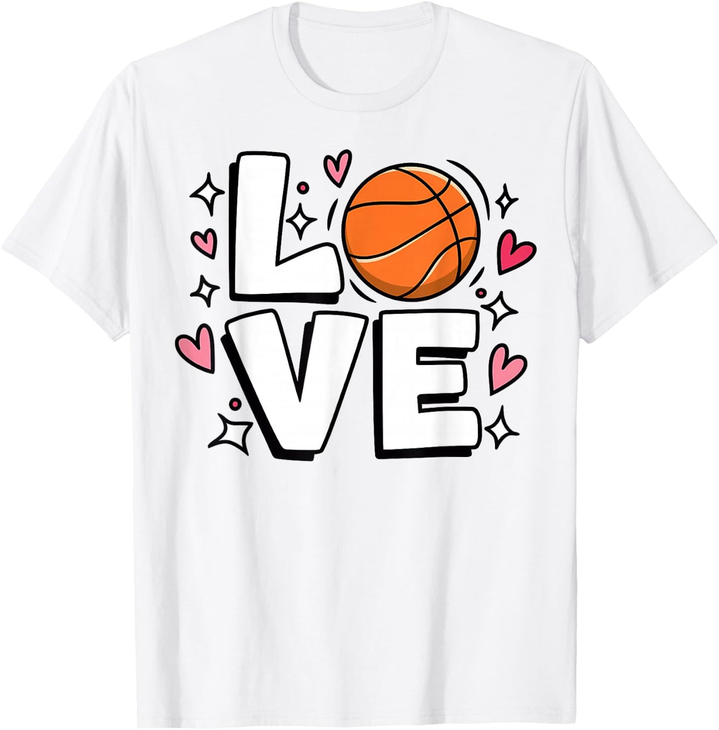 Cute Basketball LOVE Teen Girls and Women Sports Player T-Shirt - T-Shirt | White