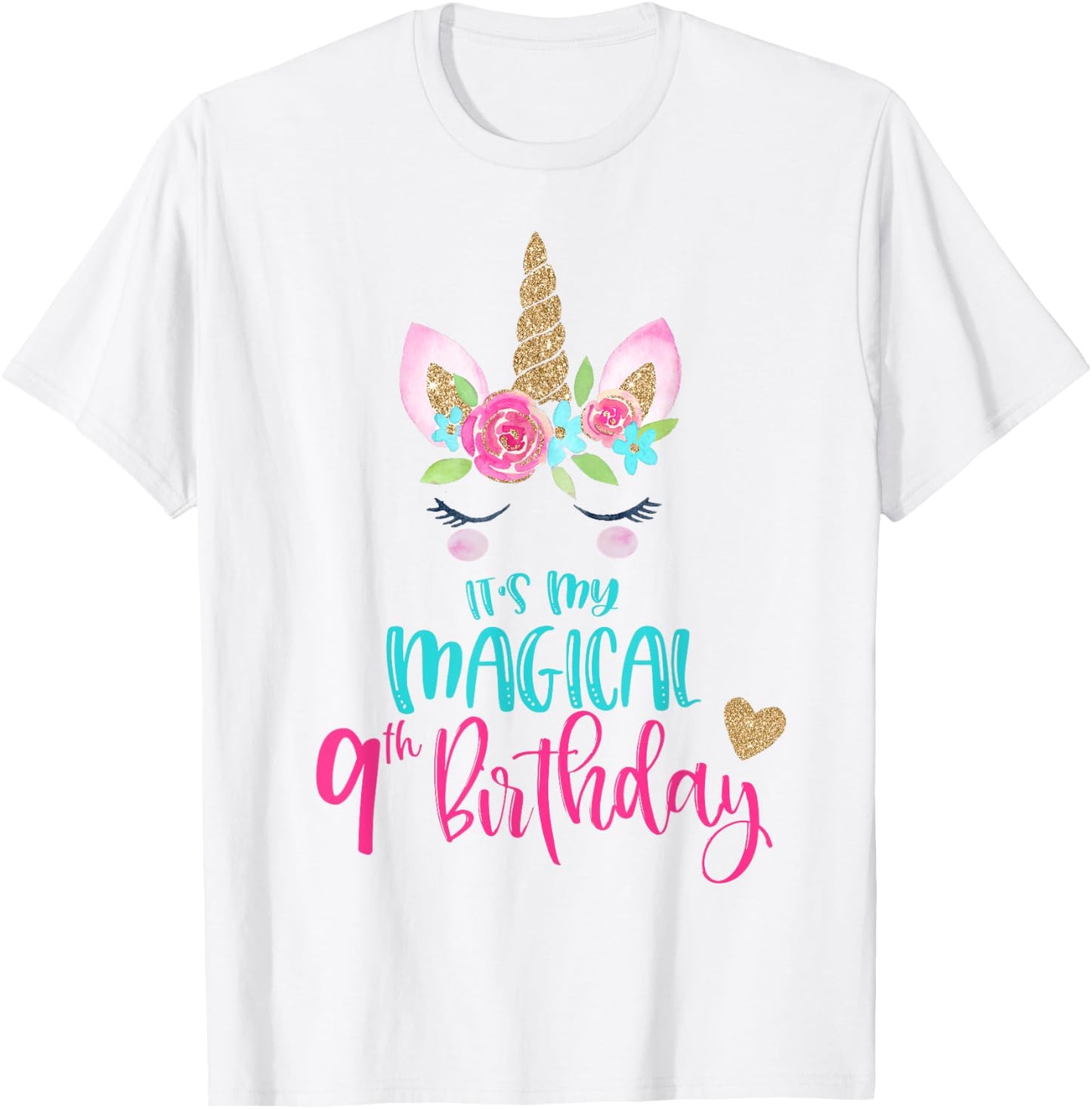 Unicorn 9th Birthday Party Shirt Girl 9 Years Old T-Shirt - T-Shirt | White