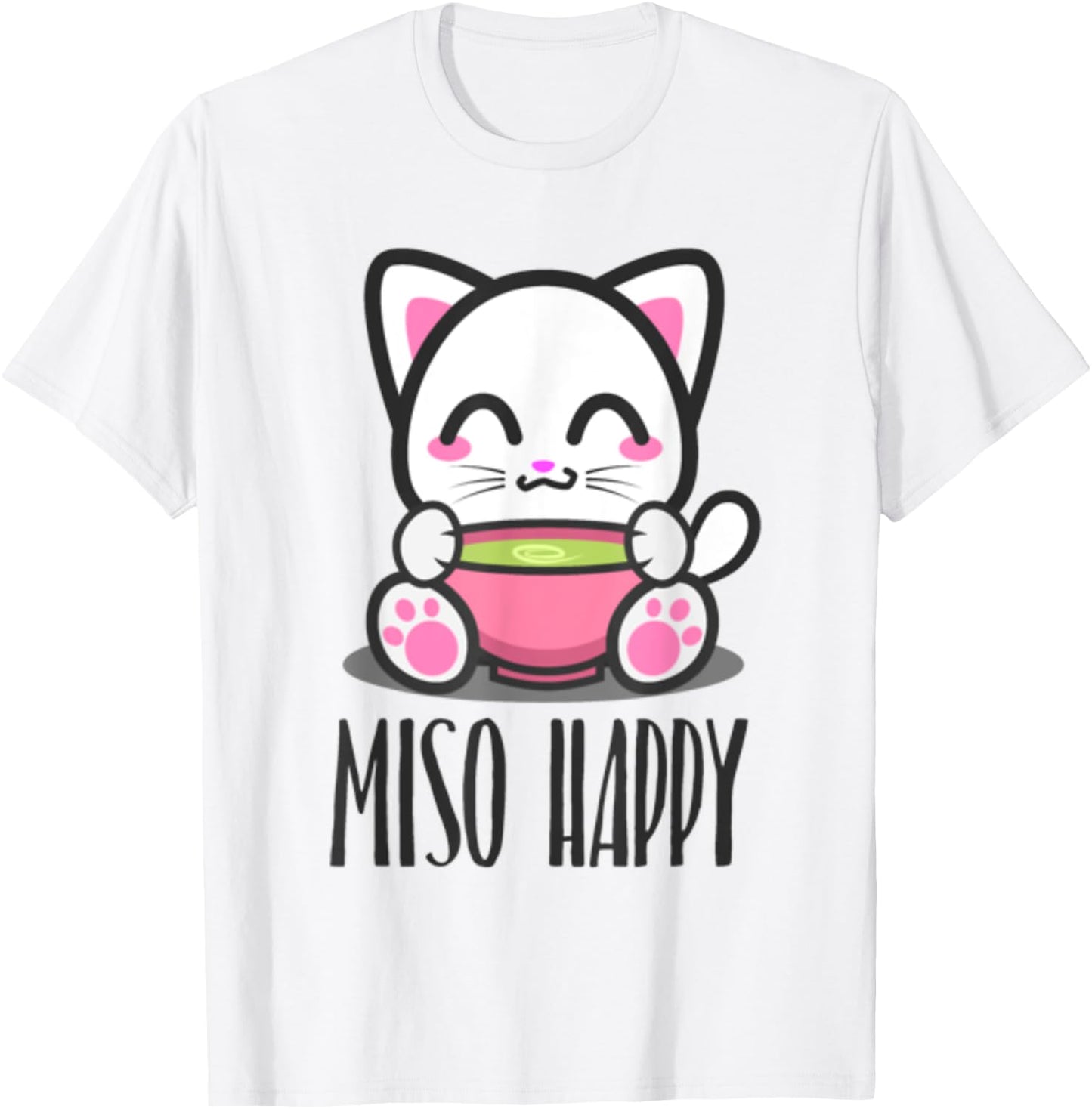 Miso Happy Cute Japanese Style Kawaii Cat Lover Pun T-Shirt - T-Shirt | White