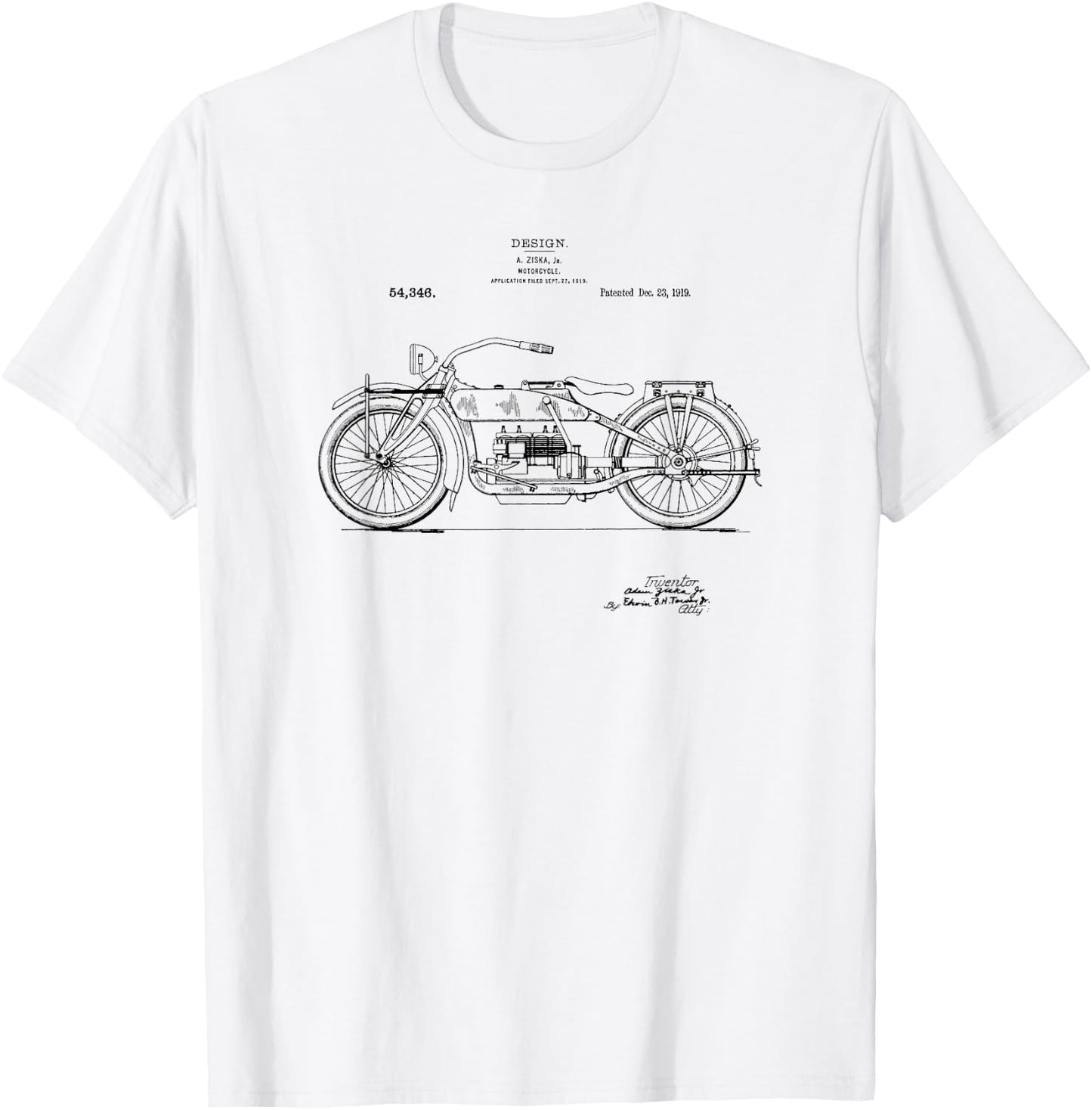 Classic Vintage Patent Print 1919 Motorcycle T-Shirt - T-Shirt | White