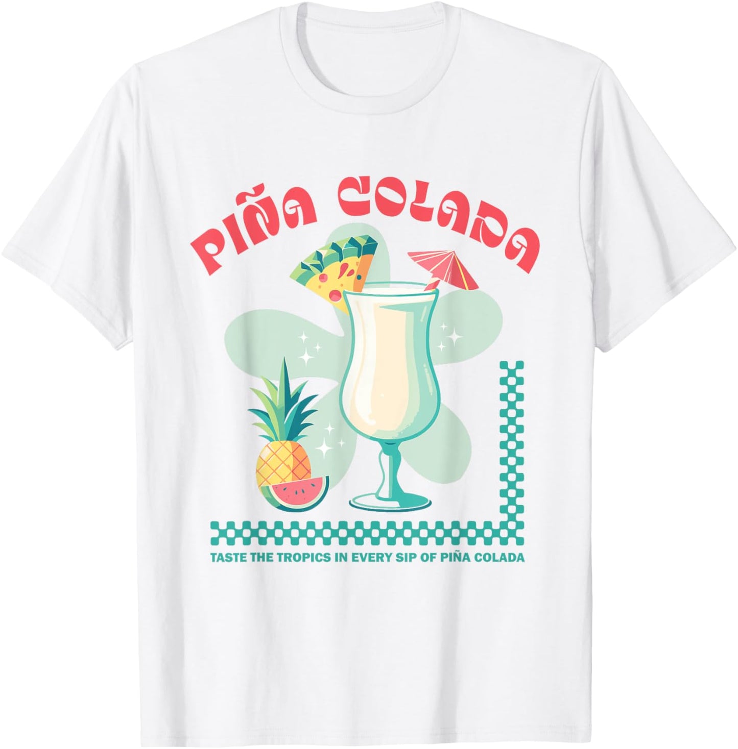 Tropical Piña Colada Retro Cocktail Pineapple Drink Beach T-Shirt - T-Shirt | White