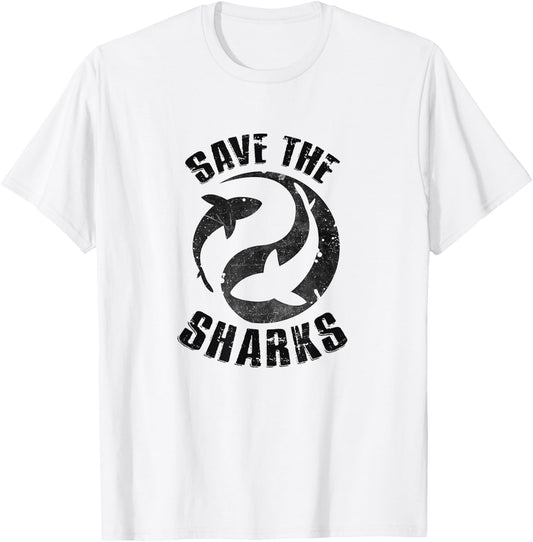 Save the Sharks Diving Ocean Freediving Sea Apnea design T-Shirt - T-Shirt | White